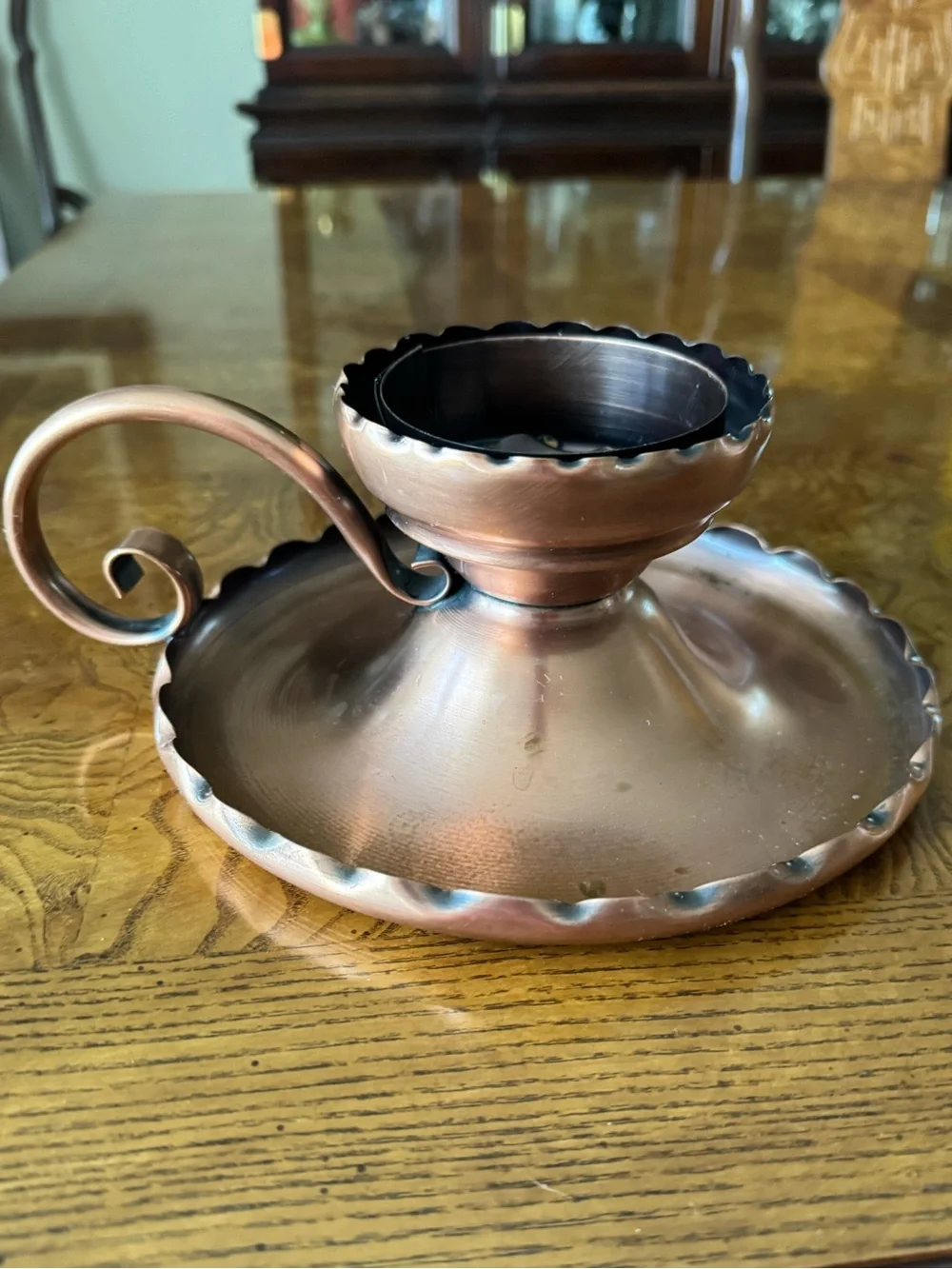 Copper Gregorian Chamberstick or Fingerloop Candle Stick Holder - Vintage